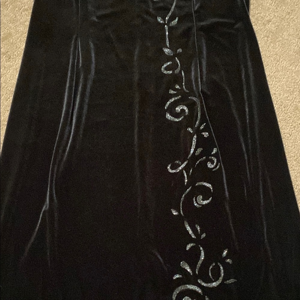 Elegant Y2K Black Velvet Size 14 Embellished Maxi Dress Dark Romance Goth Fall - Picture 6 of 14